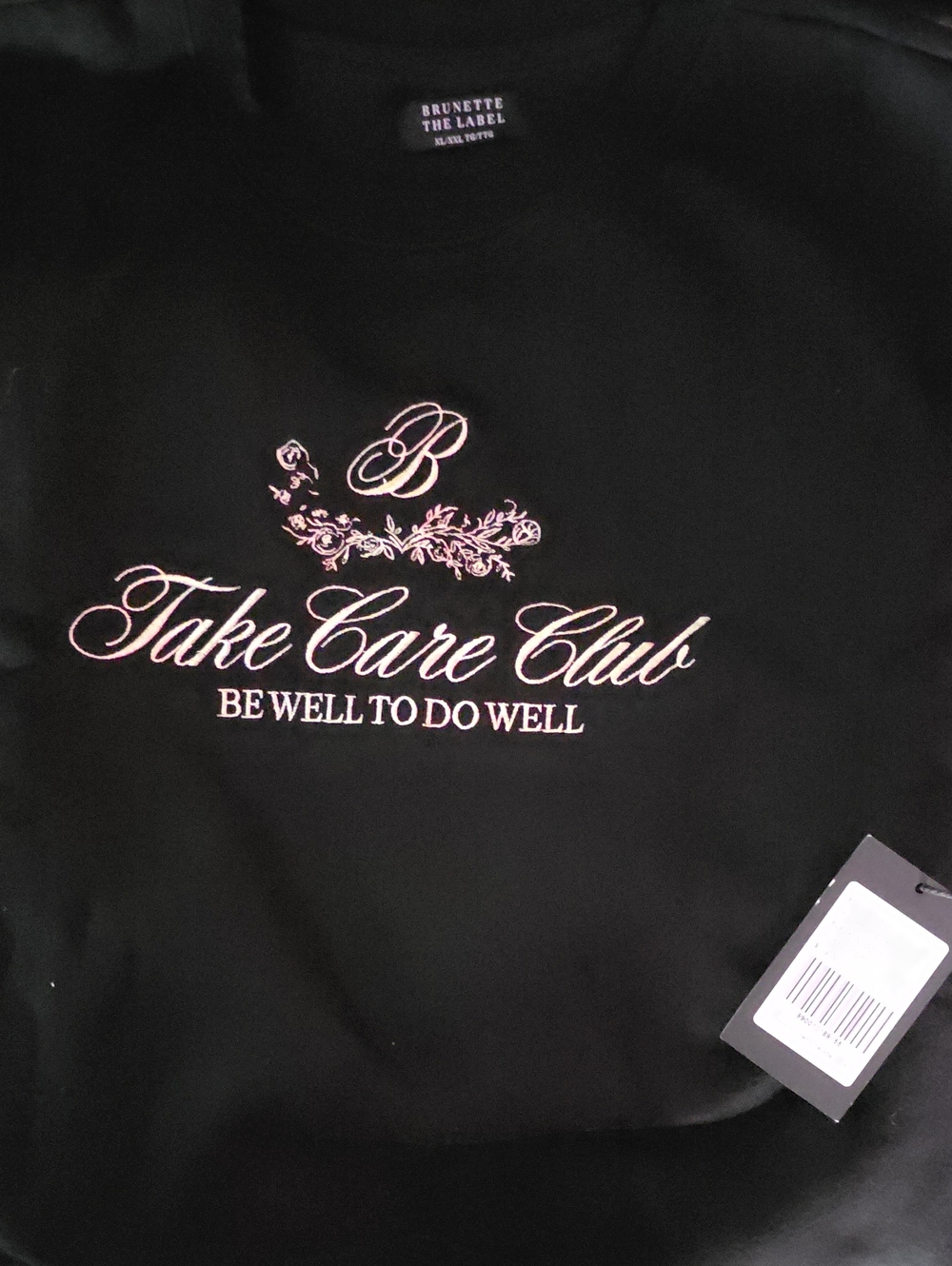 Brunette The Label Black Crewneck Jogger Set In Gold Lettering.